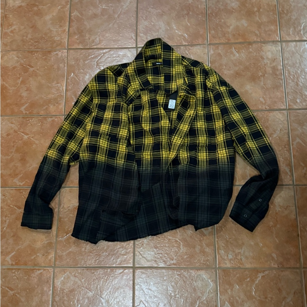 Fashion Nova Yellow and Black Gradient Plaid Shirt